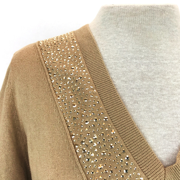 MICHAEL Michael Kors Sweaters - NWT Michael Kors Dark Camel Embellished Sweater L
